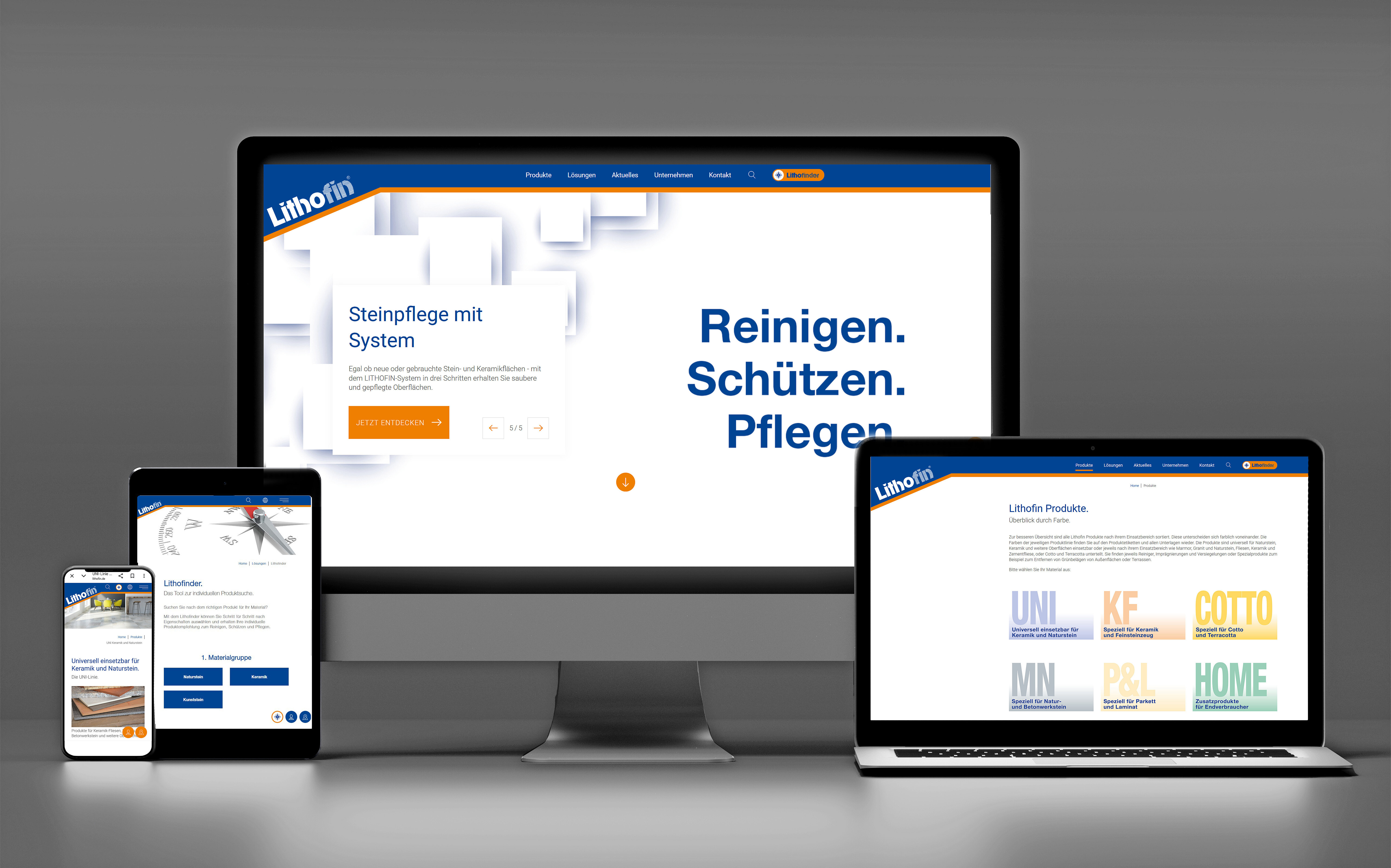Verschiedene elektronische Geräte mit Lithofin Webseite