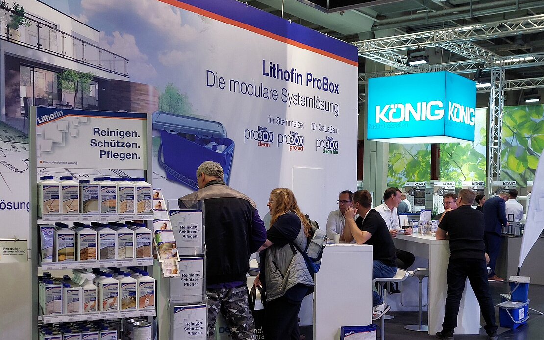 Lithofin Messestand, Messebetrieb Stone+Tec