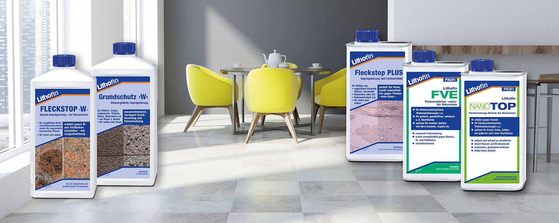 Bodenbelag mit Lithofin Produktabbildungen
