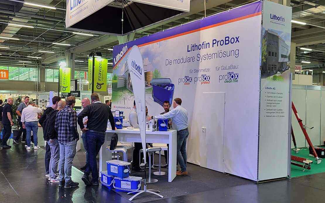 Lithofin Messestand, Messebetrieb Stone+Tec